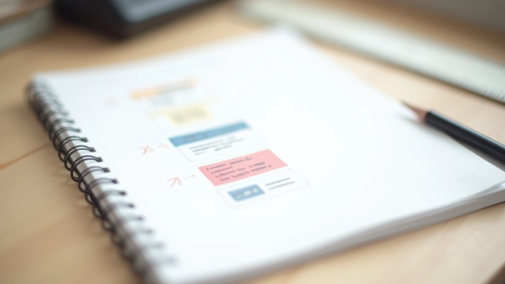 Notebook s náčrty tří různých stylů tooltipů s různými barvami