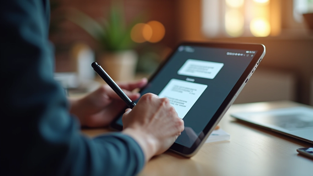 Tablet s příkladem návrhu tooltipu se šipkou a stínem na displeji